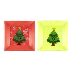 Plate Square Xmas w Print 22.5cm Asst Cols