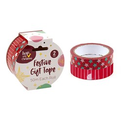 Gift Tape Xmas 50m 2pk Asst Designs