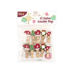 Xmas Pegs Mini Wooden 10pk