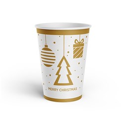Paper Cups 220ml Xmas Gold Foil 10pk P6.7 FSC Mix 70%