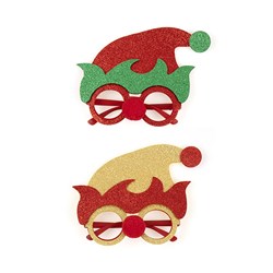 Glasses Glitter Novelty Xmas Elf Hat 2 Asst