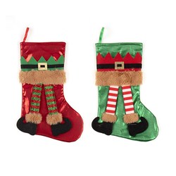 Stocking Xmas 16x34cm w Elf Boots 2 Asst Cols
