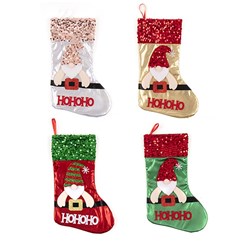 Stocking Xmas 16x34cm 3D Santa 4 Asst Cols