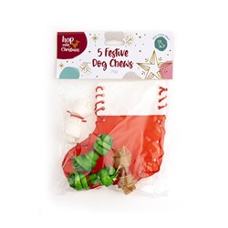 Dog Xmas Chew Stocking 5pc Rawhide