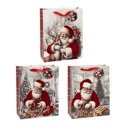 Gift Bag Xmas Flocked 210gsm XL w JHook Santa Asst