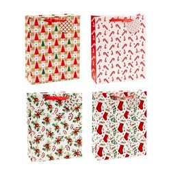 Gift Bag Xmas Bottle Flocked 210gsm JHook Asst Designs