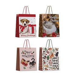 Gift Bag Xmas Pets 157gsm S w JHook 4 Asst Designs