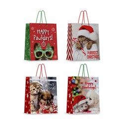Gift Bag Xmas Pets 157gsm XL w JHook 4 Asst Designs