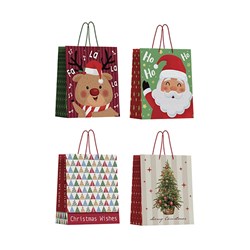 Gift Bag Xmas Basic 157gsm L w JHook 4 Asst Designs