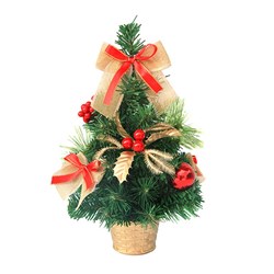 Tree Decorated Xmas 30cm w Red Ribbons