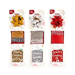 Gift Wrap Bow Set 3m w Twine & Raffia Asst Cols