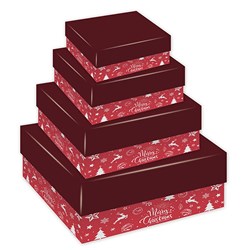 Gift Box Xmas Set 4 Rectangular w Emboss Print