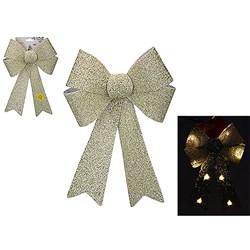 Bow Xmas w Warm White 8 LED Lights BO Champagne