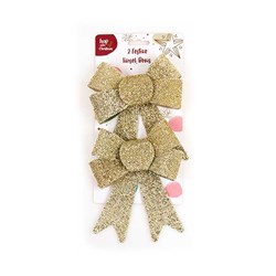Tinsel Xmas Bow 2pk 13x17x4.5cm Champagne Col
