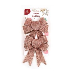 Tinsel Xmas Bow 2pk 13x17x4.5cm Rose Gold