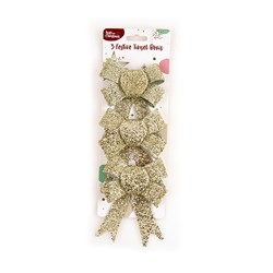 Tinsel Xmas Bow 3pk 10x13x3cm Champagne