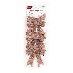 Tinsel Xmas Bow 3pk 10x13x3cm Rose Gold