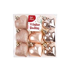 Decoration Xmas Bauble 9pk 4cm Heart Rose Gold