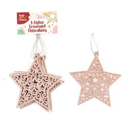 Decoration Xmas Ornaments Star 6pk Rose Gold