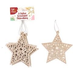 Decoration Xmas Ornaments Star 6pk Champagne