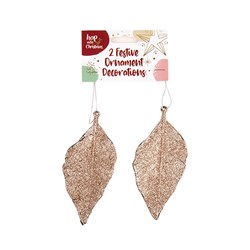Decoration Xmas Ornaments Leaf 2pk Rose Gold