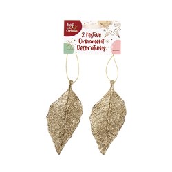 Decoration Xmas Ornaments Leaf 2pk Champagne