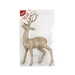 Decoration Xmas Table Tinsel Reindeer 15x23cm Champagne