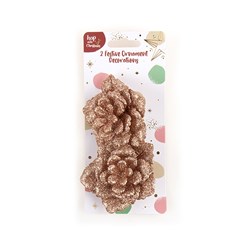 Decoration Xmas Ornaments Rose w Clip 2pk Rose Gold