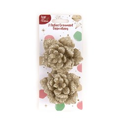 Decoration Xmas Ornaments Rose w Clip 2pk Champagne