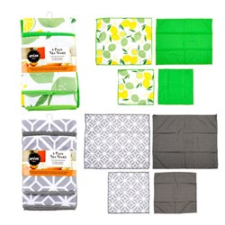 Tea Towel Set 6pk Asst Sizes 39x47cm / 29x29cm 2 Asst Des