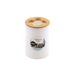Serenity PP w Bamboo Tooth Brush Holder White 11cm