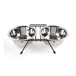 Bowls Pet Double Diner S.Steel Medium w Black Wire Stand