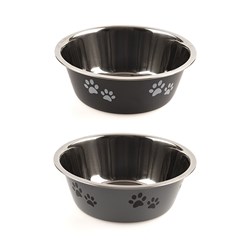 Pet Bowl Stainless Steel w Paw Print 28x9.7cm 2 Asstd Col