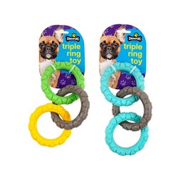Dog Toy Triple Ring TPR 9.3cm 2 Asstd Colours