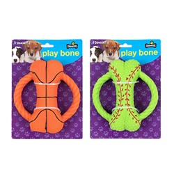 Dog Toy Tug Squeaky Bone Latex 12.5x11.5x2.5cm 2 Asstd Cols