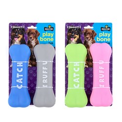 Dog Toy Bone Squeaky Vinyl 14.5x5x2cm 2 Asstd Colours Pk2