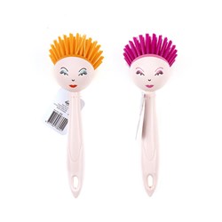 Brush Scrubber Dish w Doll Face Handle 22x5.5cm Asst Cols