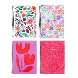 Notebook Hard Cover Printed Spiral Floral 4 Asstd A4 120pg