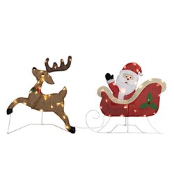 Sled Santa w Reindeer 2D 50L W.White H55cm B/OP Pk2