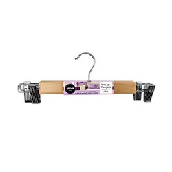 Hanger Wooden w Metal Clips 2pk 33cm Trouser