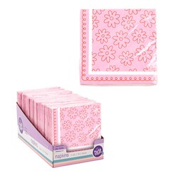 Serviettes Napkin 16gsm 20pk 33x33cm Pink Floral