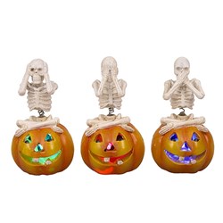 Halloween Light Skeleton On Pumpkin 1L RGB Solar 3 Asstd