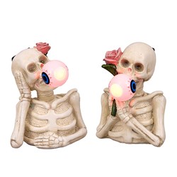 Halloween Skeleton Light 2 Red Leds Polyresin Solar 2 Asstd