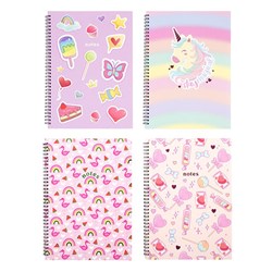 Notebook Card Cover Printed Spiral Girls Des 4Ast A4 120pg