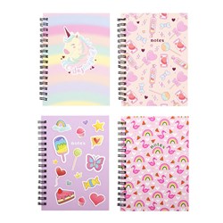 Notebook Card Cover Printed Spiral Girls Des 4Ast A6 120pg