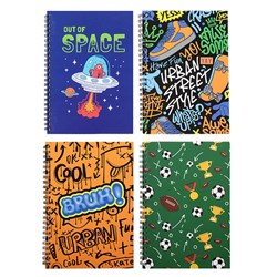 Notebook Card Cover Printed A5 Spiral Boys 4 Ast 120pg