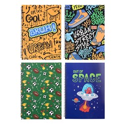 Notebook Card Cover Printed Spiral Boys Des 4Ast A4 120pg