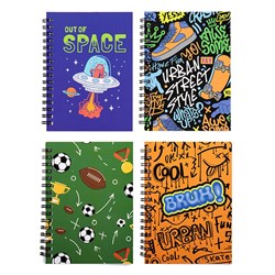 Notebook Card Cover Printed Spiral Boys Des 4Ast A6 120pg