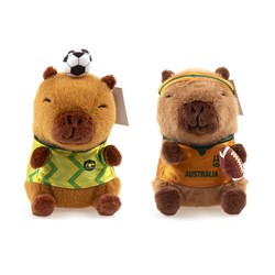 Plush Decorative Capybara w Rugby & Soccer Jersey 2 Asst