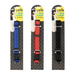 Collar Dog Adjustable Small Nylon 25-40cm 3 Asstd Colours
